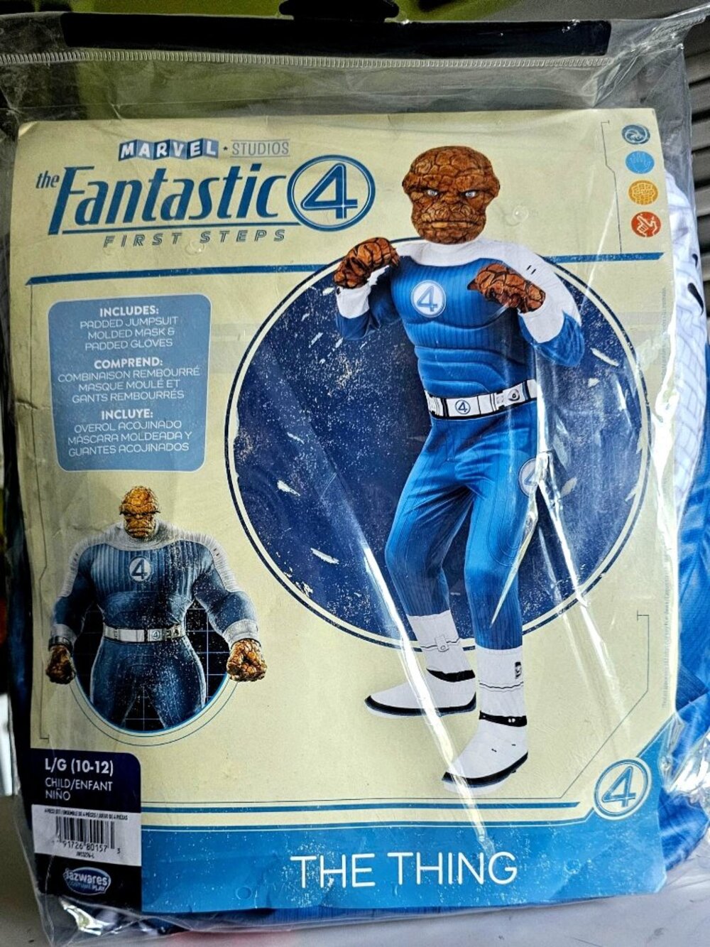 MCU Marvel Fantastic Four First Steps The Thing Costume Boys 10-12 Mask Gloves